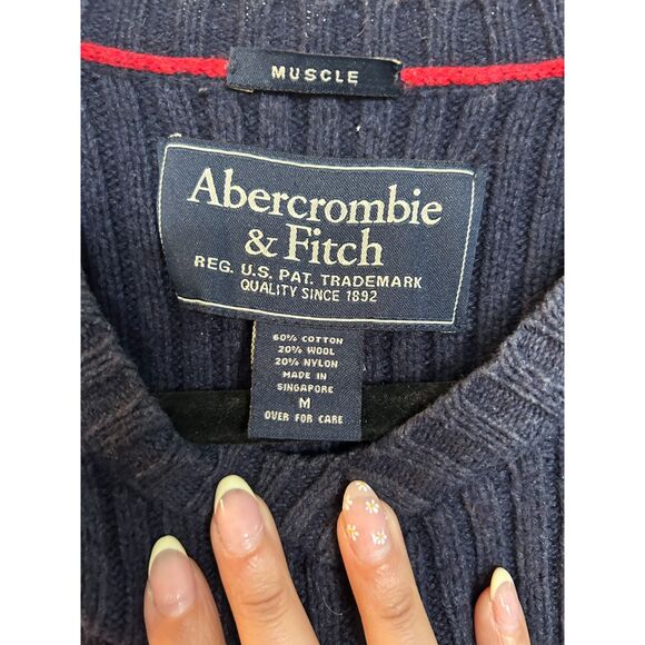 Vintage Abercrombie & Fitch Long Sleeve V Neck Sweater Wool Cotton Ribbed - Picture 3 of 4